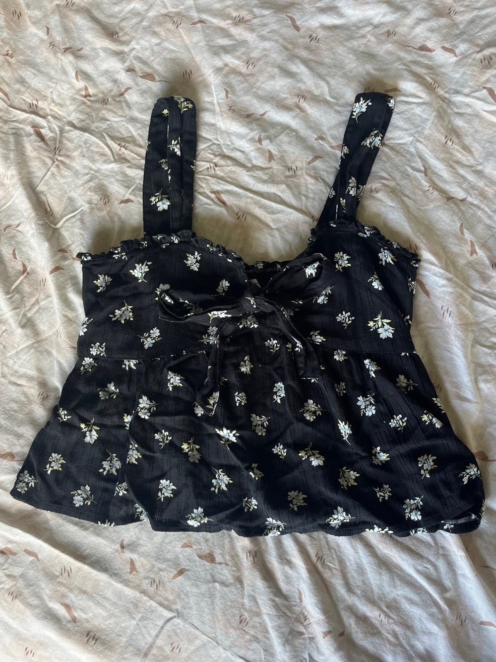 American Eagle Outfitters Black Floral Tie-Front Cami